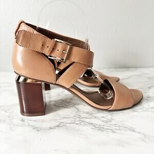 Tory Burch Jones 70mm Block Heel Leather Sandals Women's Size 11 gold metal